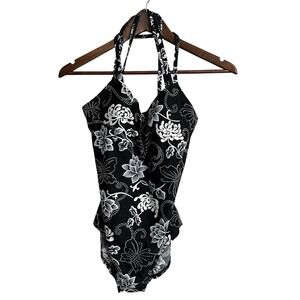 NWOT Speedo one piece swimsuit women's 14 floral black strappy beach pool boat
